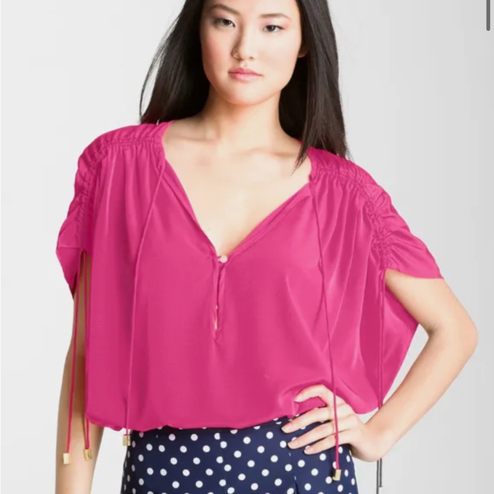 Vince Camuto Hot Pink Ruched Drawstring Sleeve Blouse Sz 4